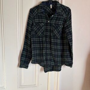 Free People Green Plaid Button-Up Top